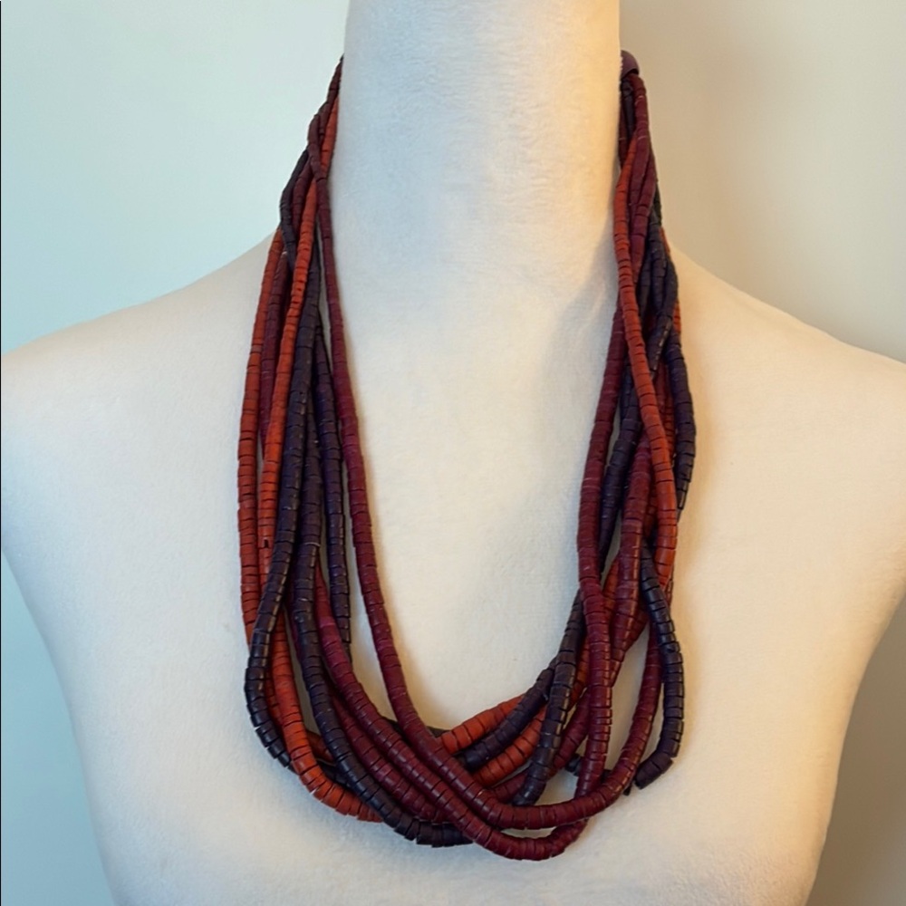 Multicolor Wood Layered Beaded Necklace